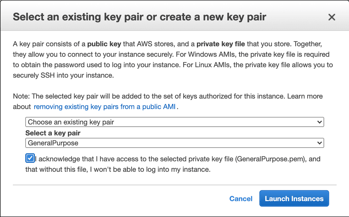 AWS Selecting Key Pair